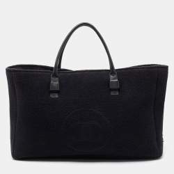 Chanel Dark Blue Terry Cloth and Leather Beach Bag and Towel Set