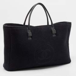 Chanel Dark Blue Terry Cloth and Leather Beach Bag and Towel Set