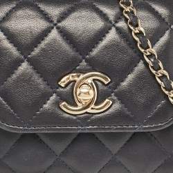Pre Owned Chanel Navy Blue Quilted Leather Micro Trendy CC Clutch