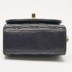 Pre Owned Chanel Navy Blue Quilted Leather Micro Trendy CC Clutch