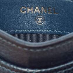 Pre Owned Chanel Teal Blue Quilted Caviar Leather CC Card Holder