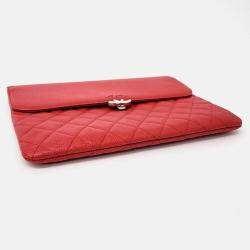 Pre Owned Chanel Red Leather Chanel Caviar Flap New Medium Clutch