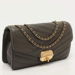 Chanel Green Chevron Quilted Leather Gabrielle Flap Bag