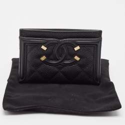 Chanel Black Quilted Caviar Leather Filigree Card Holder