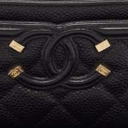 Chanel Black Quilted Caviar Leather Filigree Card Holder