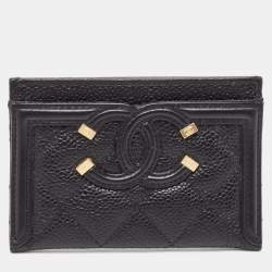 Chanel Black Quilted Caviar Leather Filigree Card Holder