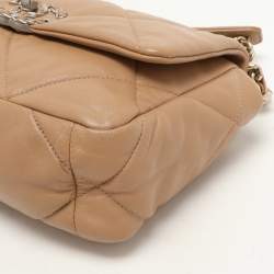 Pre Owned Chanel Beige Quilted Leather Small 19 Flap Bag