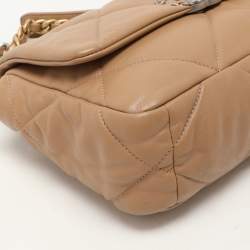 Pre Owned Chanel Beige Quilted Leather Small 19 Flap Bag
