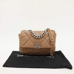 Pre Owned Chanel Beige Quilted Leather Small 19 Flap Bag