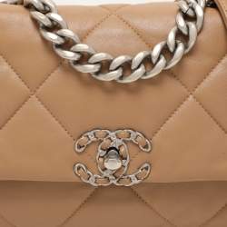 Pre Owned Chanel Beige Quilted Leather Small 19 Flap Bag