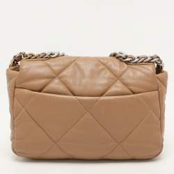 Pre Owned Chanel Beige Quilted Leather Small 19 Flap Bag