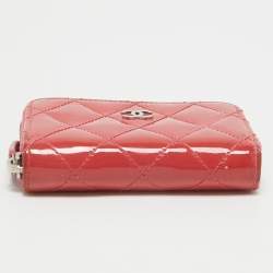 Chanel Pink Quilted Patent Leather CC Zip Coin Purse