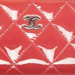 Chanel Pink Quilted Patent Leather CC Zip Coin Purse