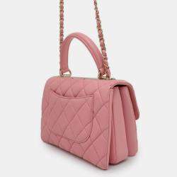 Pre Owned Chanel Pink Lambskin Trendy Cc Top Handle Flap Bag