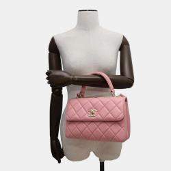 Pre Owned Chanel Pink Lambskin Trendy Cc Top Handle Flap Bag