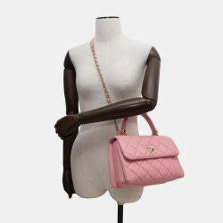 Pre Owned Chanel Pink Lambskin Trendy Cc Top Handle Flap Bag