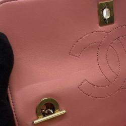 Pre Owned Chanel Pink Lambskin Trendy Cc Top Handle Flap Bag