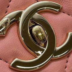 Pre Owned Chanel Pink Lambskin Trendy Cc Top Handle Flap Bag