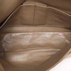 Pre Owned Chanel Camel Quilted Crinkled Patent Leather Medium Classic Double Flap Bag