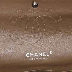 Pre Owned Chanel Camel Quilted Crinkled Patent Leather Medium Classic Double Flap Bag