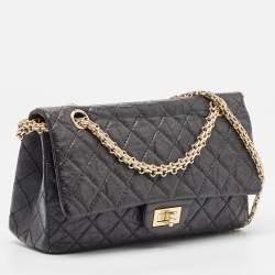 Chanel Black Quilted Aged Leather Classic 225 Reissue 2.55 Flap Bag
