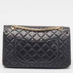 Chanel Black Quilted Aged Leather Classic 225 Reissue 2.55 Flap Bag