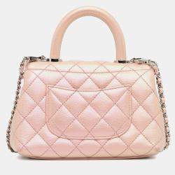 Pre Owned Chanel Pink Extra Mini Iridescent Caviar Coco Handle Bag
