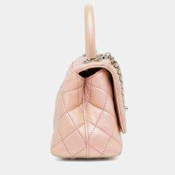 Pre Owned Chanel Pink Extra Mini Iridescent Caviar Coco Handle Bag