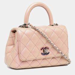 Pre Owned Chanel Pink Extra Mini Iridescent Caviar Coco Handle Bag