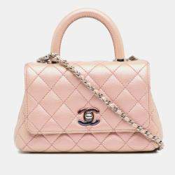 Pre Owned Chanel Pink Extra Mini Iridescent Caviar Coco Handle Bag