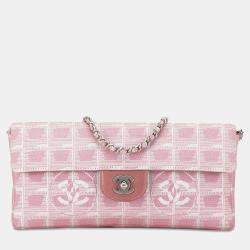 Pre Owned Chanel Pink Nylon New Travel Line East West Flap