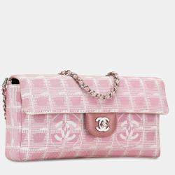 Pre Owned Chanel Pink Nylon New Travel Line East West Flap