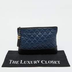 Chanel Navy Blue/Black Leather Gabrielle O Case Clutch