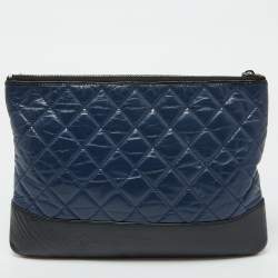 Chanel Navy Blue/Black Leather Gabrielle O Case Clutch