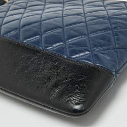 Chanel Navy Blue/Black Leather Gabrielle O Case Clutch