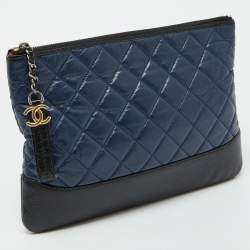 Chanel Navy Blue/Black Leather Gabrielle O Case Clutch