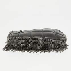 Pre Owned Chanel Black Square Quilted Leather Chain Fringe Pochette