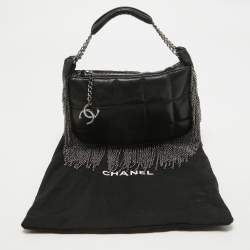 Pre Owned Chanel Black Square Quilted Leather Chain Fringe Pochette