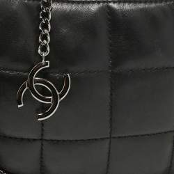 Pre Owned Chanel Black Square Quilted Leather Chain Fringe Pochette