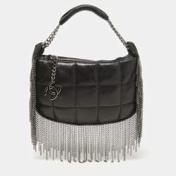 Pre Owned Chanel Black Square Quilted Leather Chain Fringe Pochette