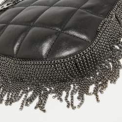 Pre Owned Chanel Black Square Quilted Leather Chain Fringe Pochette