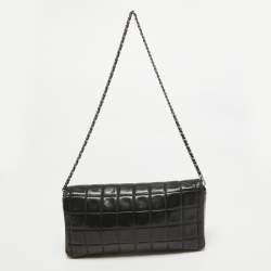 Pre Owned Chanel Black Chocolate Bar Quilted Leather East West Flap Bag