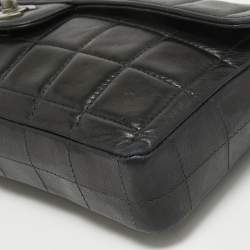 Pre Owned Chanel Black Chocolate Bar Quilted Leather East West Flap Bag