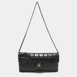Pre Owned Chanel Black Chocolate Bar Quilted Leather East West Flap Bag