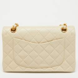 Chanel Cream Quilted Leather Small Classic Double Flap Bag