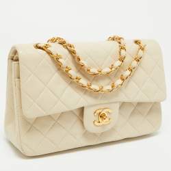 Chanel Cream Quilted Leather Small Classic Double Flap Bag