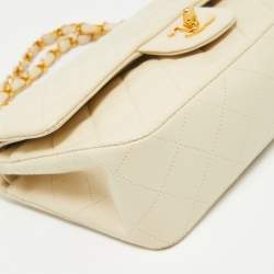 Chanel Cream Quilted Leather Small Classic Double Flap Bag