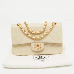 Chanel Cream Quilted Leather Small Classic Double Flap Bag