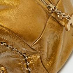 Pre Owned Chanel Metallic Gold Leather Medium Chain Trim Luxe Ligne Bowler Bag