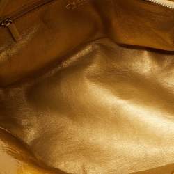 Pre Owned Chanel Metallic Gold Leather Medium Chain Trim Luxe Ligne Bowler Bag